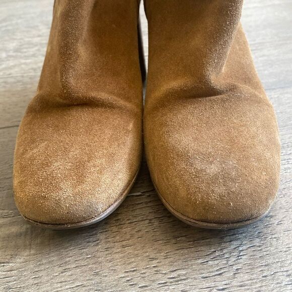 Sandro Paris Brown Tan Suede Ankle Boots w a Wooden Rounded Block Heel Size 38 - Picture 9 of 9